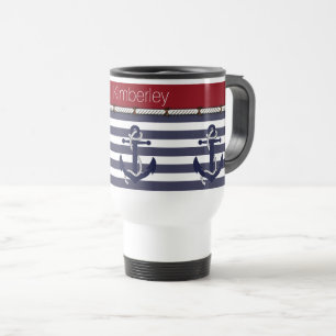 Mug De Voyage Motif personnalisé d'ancres nautiques rayures