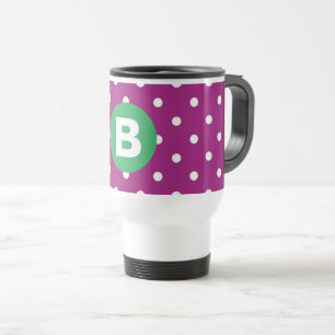 Mug De Voyage Motif pois violets sur fond vert avec monogramme