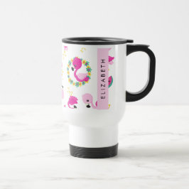 Mug De Voyage Motif tropical, Flamants roses, Fleurs, Votre Nom