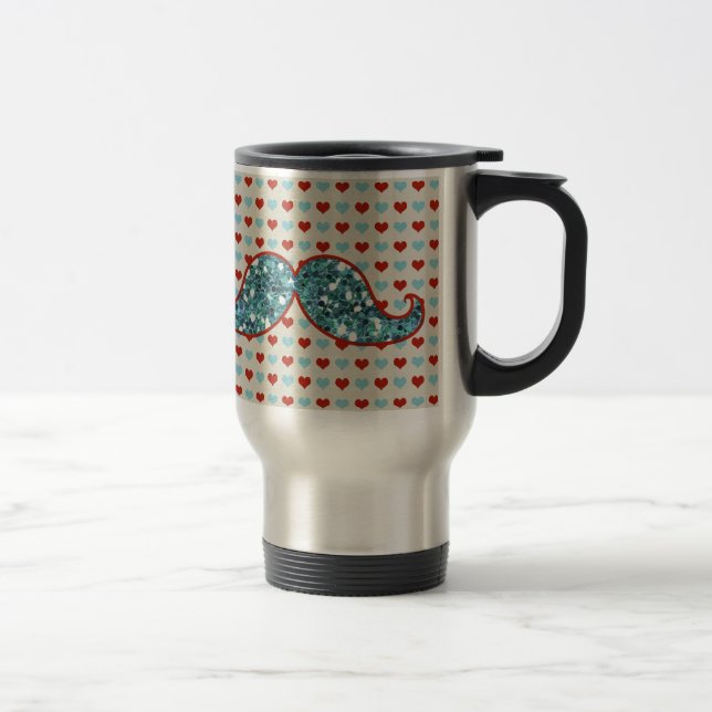 MUG DE VOYAGE MOUSTACHE BLEUE ET PARTIES SCINTILLANTES ROUGES DE (Droit)