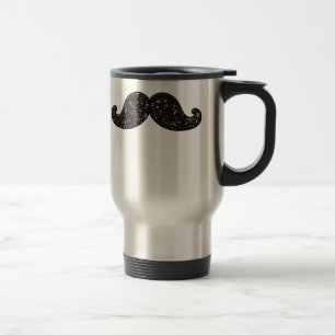 MUG DE VOYAGE MOUSTACHE DE PARTIES SCINTILLANTES DE NOIR