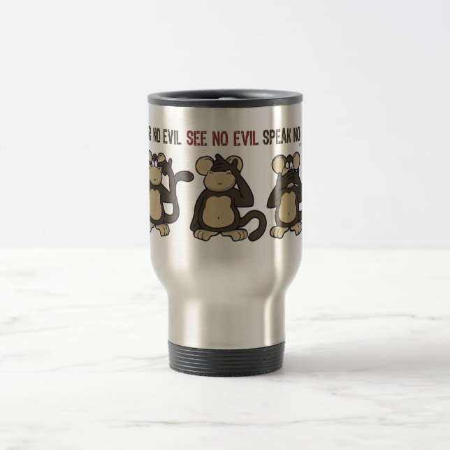 Mug De Voyage N'entendez aucune bande dessinée de singes de mal (Centre)
