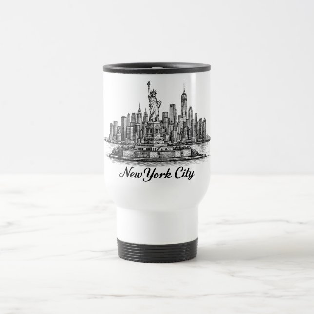 Mug De Voyage New York City Skyline Line Art Illustration (Centre)