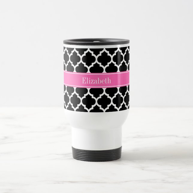Mug De Voyage Noir Blanc Marocain #5 Hot Rose #2 Nom Monogramme (Centre)