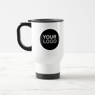 Mug de voyage noir et blanc à logo d'entreprise