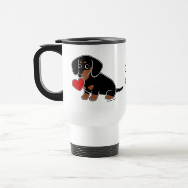 Mug De Voyage Noir et coeur doux bronzage de teckel (Gauche)