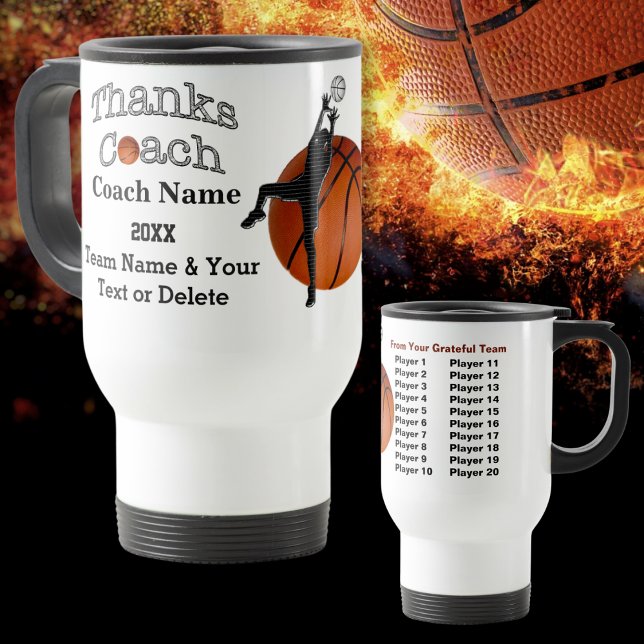 Mug De Voyage Nom de l'entraîneur de basket-ball, NOMS des joueu (Good gifts for basketball coaches. Basketball Coach Mugs. Personalized basketball coach gifts. Names)