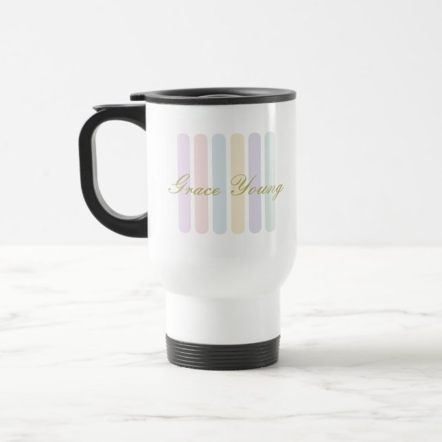 Mug De Voyage Nom de script à rayures verticales pastel (Gauche)