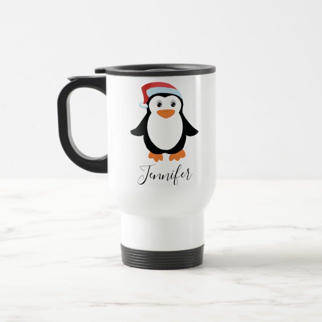 Mug De Voyage nom de script élégant personnalisé Pingouin élégan (Gauche)