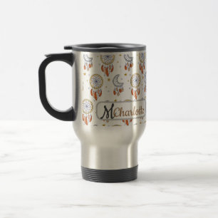 Mug De Voyage Nom du monogramme du Motif de saumons blancs rétro