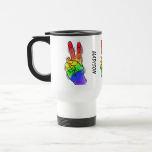 Mug De Voyage Nom et couleur personnalisés Rainbow Peace musique