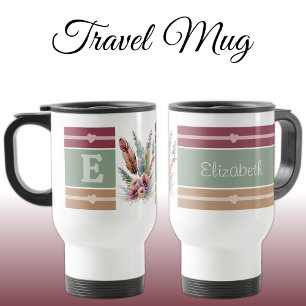 Mug De Voyage Nom initial personnalisé floral