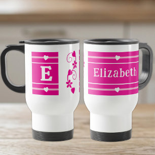Mug De Voyage Nom initial personnalisé rose