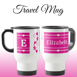 Mug De Voyage Nom initial personnalisé rose