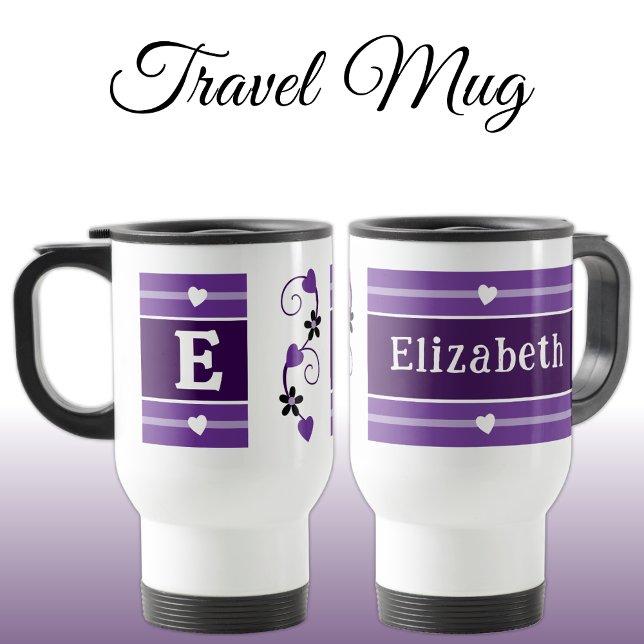Mug De Voyage Nom initial personnalisé violet (Créateur téléchargé)