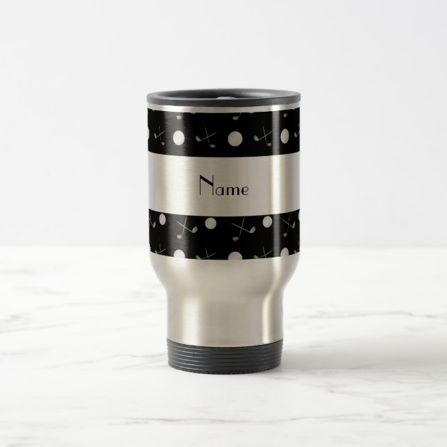 Mug De Voyage Nom personnalisé Boules de golf noires (Centre)