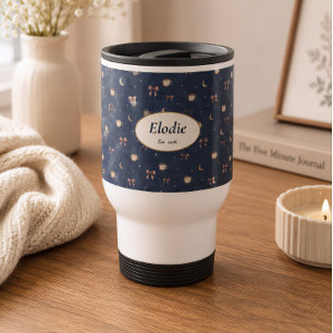 Mug De Voyage Nom personnalisé Céleste Cottagecore Lune Étoiles