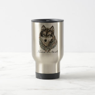 Mug De Voyage Nom personnalisé ou texte Loup aquarelle animal