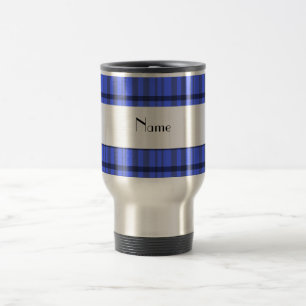 Mug De Voyage Nom personnalisé par plaid gris et bleu moderne