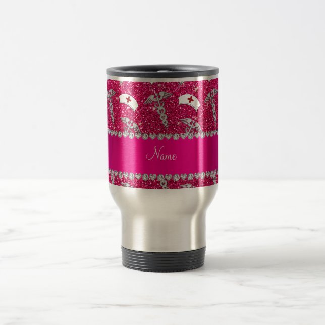 Mug De Voyage Nom rose rose parties scintillant infirmière casqu (Centre)