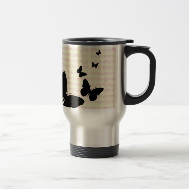Mug De Voyage Notes papillon et rose (Droit)