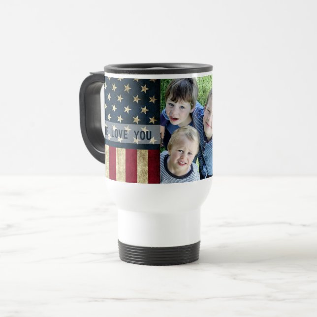 Mug De Voyage Nous t'aimons Militaire Papa American Flag Photo (Devant gauche)