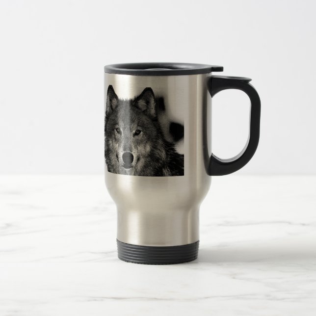 Mug De Voyage Oeuvre de Loup noir et blanc (Droit)