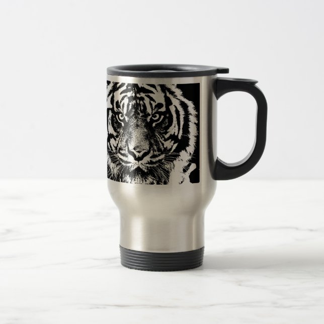 Mug De Voyage OEuvre oculaire noir blanc Sumatra Bornéo Tiger (Droit)