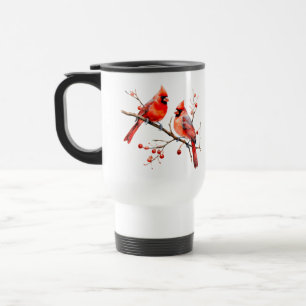 Mug De Voyage Oiseaux cardinaux rouges sur la branche de l'Holly