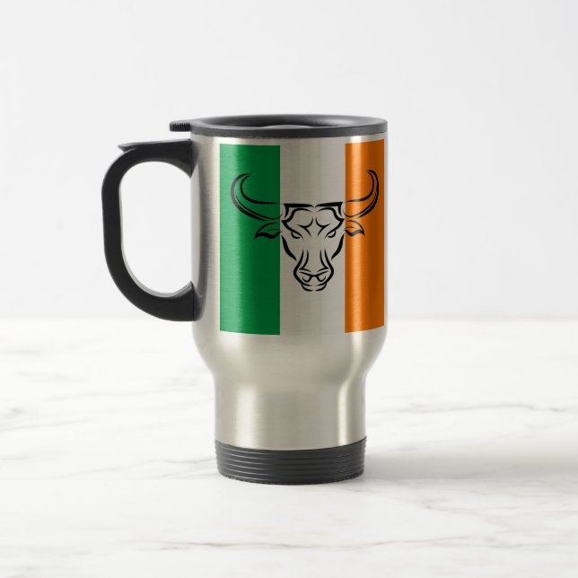 Mug De Voyage Orange verte IRLANDAISE avec Cool BULL / TAURUS Zo (Gauche)