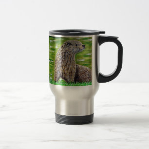 Mug De Voyage Otter sur une peinture de rive d'une rivière