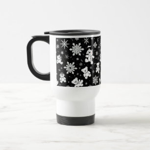 Mug De Voyage Ours en peluche blanc et motif sans fin de flocon