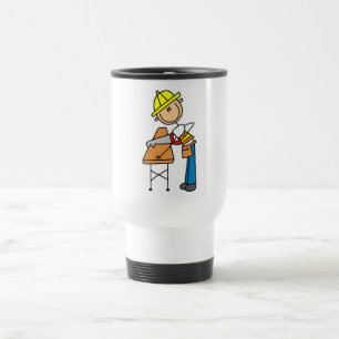 Mug De Voyage Ouvrier du bâtiment sciant une planche