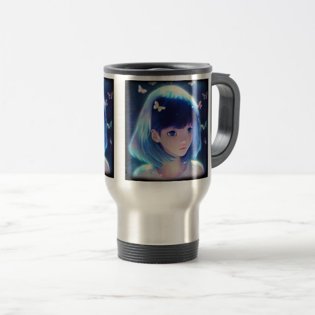 Mug De Voyage Papillon Anime Girl Travel/Commuter Mug, 15 oz (Devant droit)