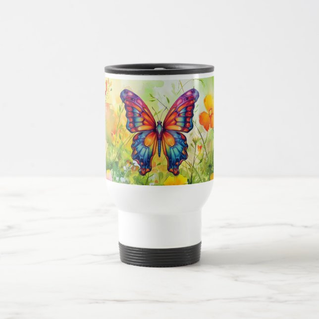 Mug De Voyage Papillon Bleu Orange ailes (Centre)