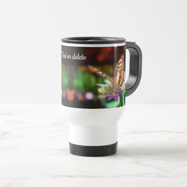 Mug De Voyage Papillon doux sur Fleur Personnalisé (Devant droit)