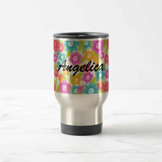 Mug De Voyage Papillon et fleurs nommés personnalisables (Centre)