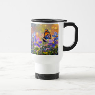 Mug De Voyage Papillon minuscule sur les Fleurs sauvages au leve