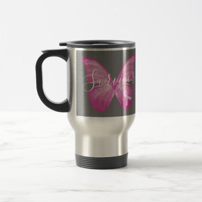 Mug De Voyage Papillon rose Cancer du sein Survivant (Gauche)