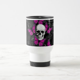 Mug De Voyage Papillons de crâne et de roses indien d'imaginair