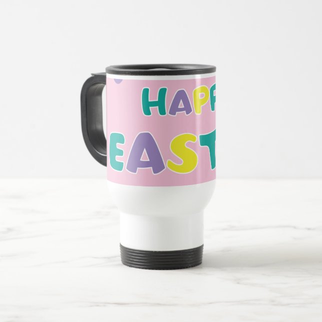 Mug De Voyage Pâques pois Pastel Rose joyeuses (Devant gauche)