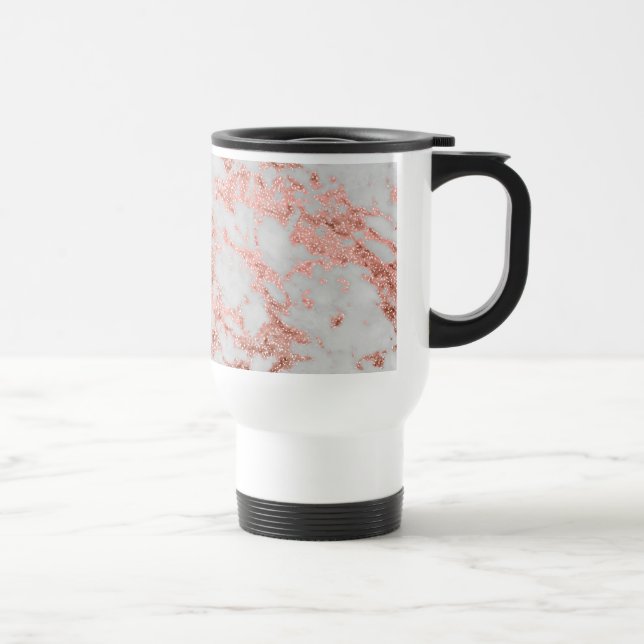 Mug De Voyage Parties scintillant d'or Rose en marbre moderne (Droite)