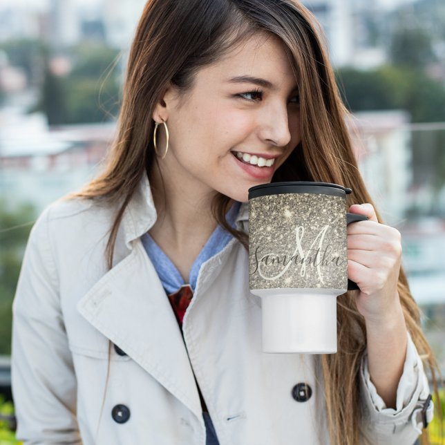 Mug De Voyage Parties scintillant Or moderne étincelles Nom pers (Créateur téléchargé)
