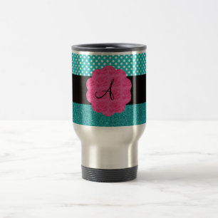 Mug De Voyage Parties scintillantes de turquoise de monogramme