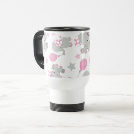 Mug De Voyage Pattern of Elephants, Cute Elephants - Pink Gray