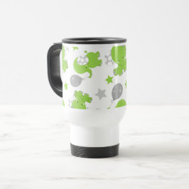 Mug De Voyage Pattern of Green Elephants, Cute Elephants, stars