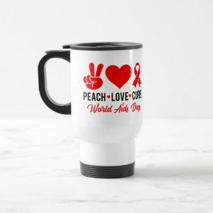 Mug De Voyage Peace Love Cure   Sensibilisation au sida