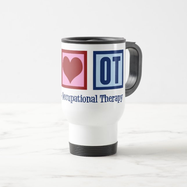 Mug De Voyage Peace Love ergothérapie mignonne OT (Devant droit)