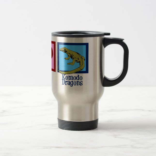 Mug De Voyage Peace Love Komodo Dragons (Droit)