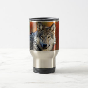 Mug De Voyage Peinture d'art de loup gris